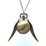 Retro Steampunk Smooth Snitch Ball Shaped Quartz Pocket Watch Fashion Sweater Angel Wings Necklace Chain Gifts for Men Women kid