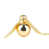 Retro Steampunk Smooth Snitch Ball Shaped Quartz Pocket Watch Fashion Sweater Angel Wings Necklace Chain Gifts for Men Women kid